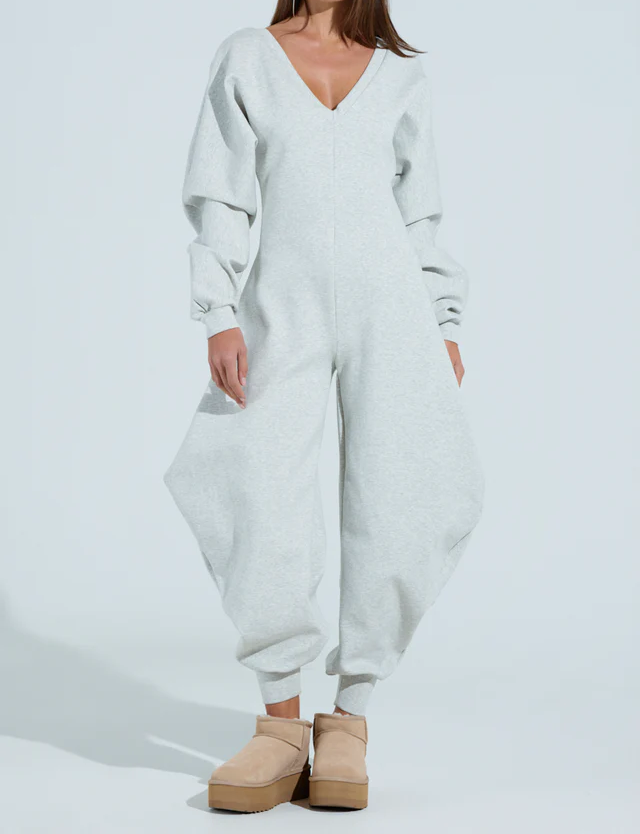 Cozy Sweatshirt Jumpsuit  In Black / Gray