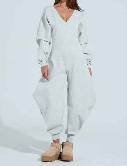Cozy Sweatshirt Jumpsuit  In Black / Gray
