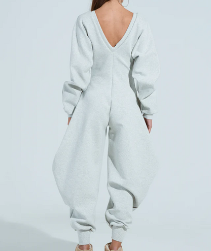Cozy Sweatshirt Jumpsuit  In Black / Gray