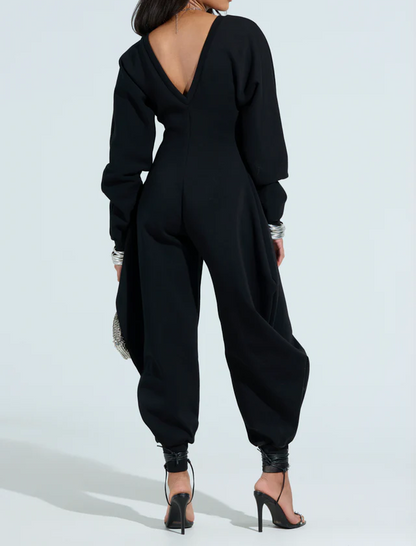 Cozy Sweatshirt Jumpsuit  In Black / Gray
