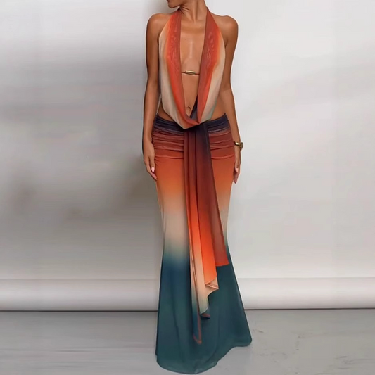 Irregular Ruffle Sleeveless Sexy Backless Dress