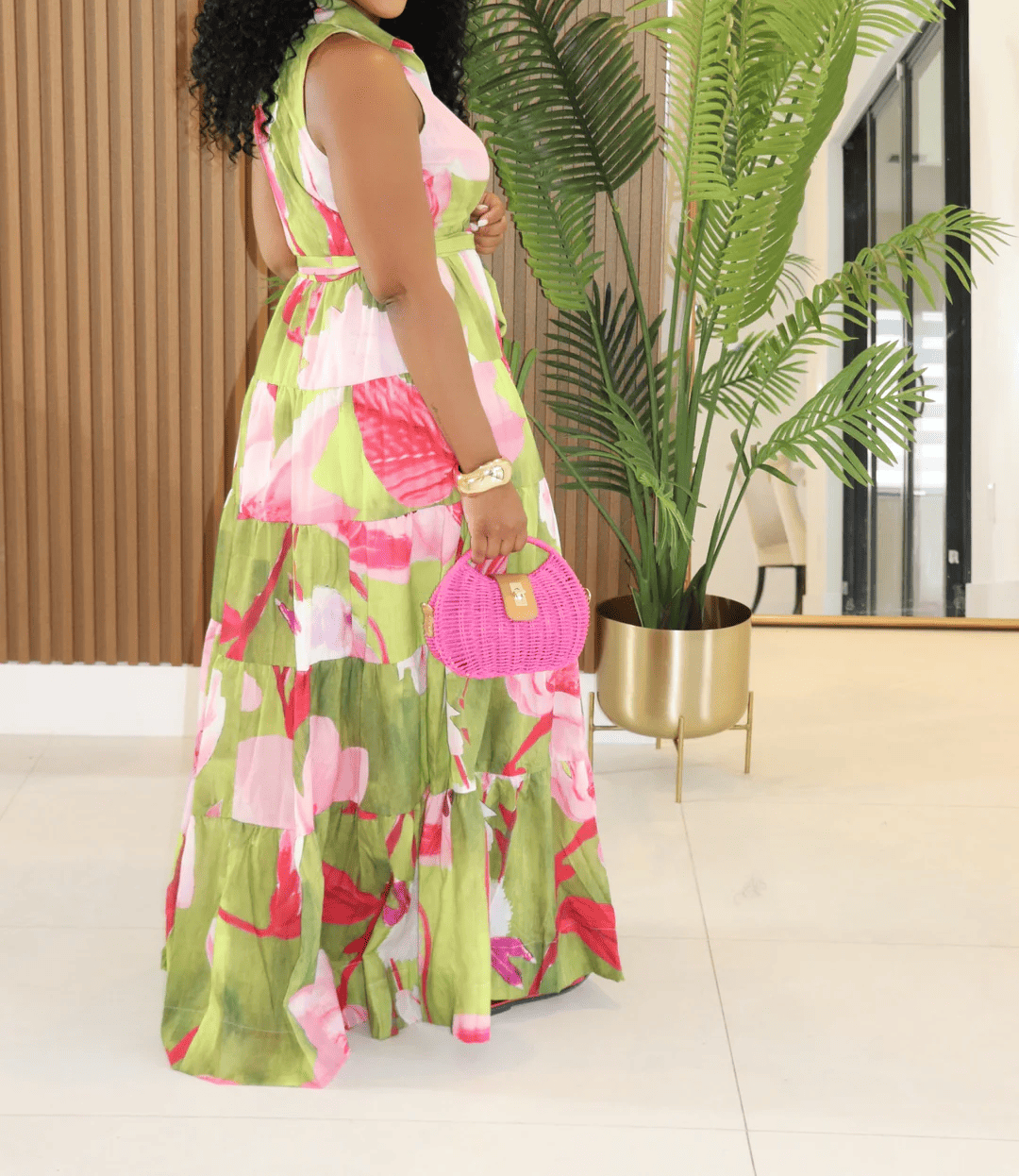 Elegant Sleeveless Printed Lace-Up Dress