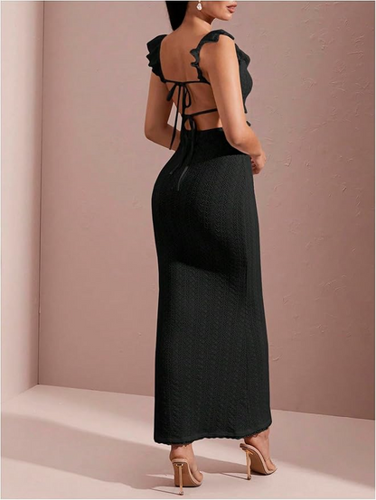  Crochet Ruffle Sleeveless Backless Bodycon Dresses