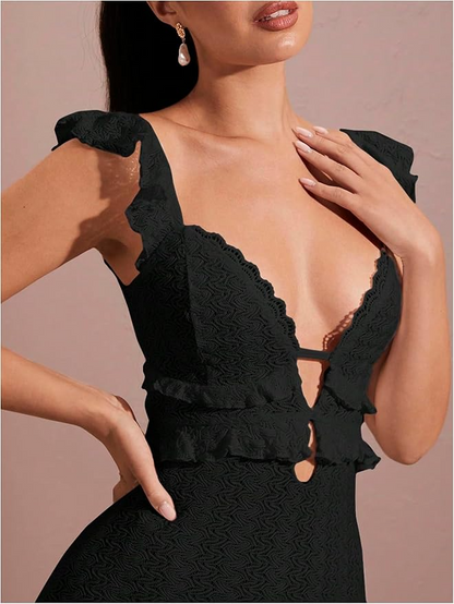  Crochet Ruffle Sleeveless Backless Bodycon Dresses