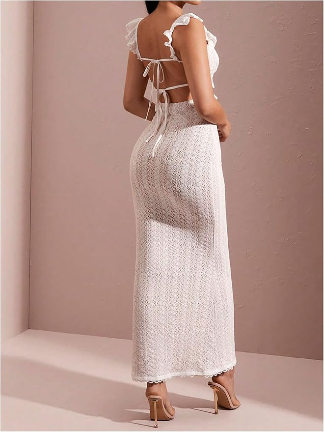  Crochet Ruffle Sleeveless Backless Bodycon Dresses