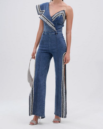 Side Slit Luxury Jeans Two Piece Set