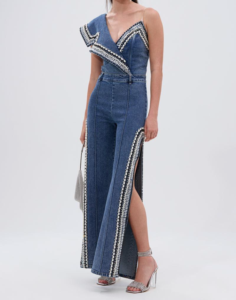 Side Slit Luxury Jeans Two Piece Set