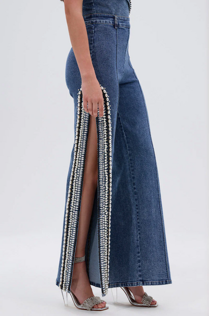 Side Slit Luxury Jeans Two Piece Set