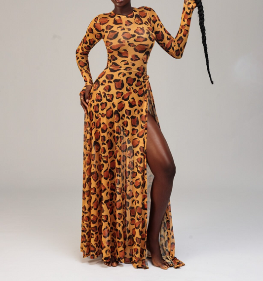 Leopard Print Split Maxi Dress