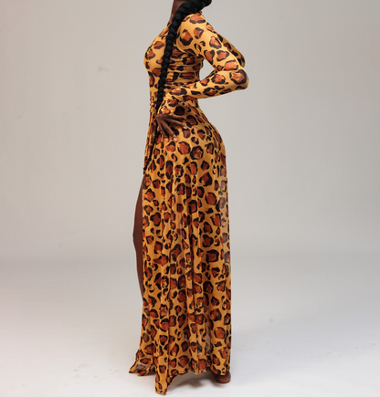 Leopard Print Split Maxi Dress