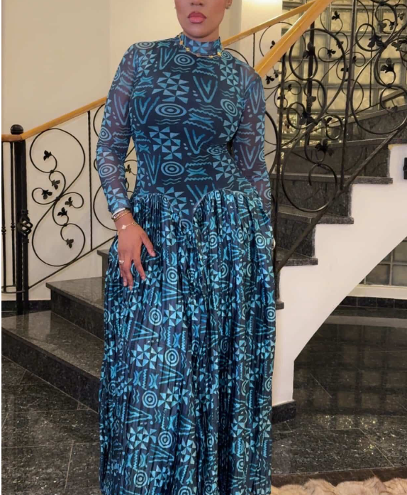 Elegant Sexy Blue Printed Dress