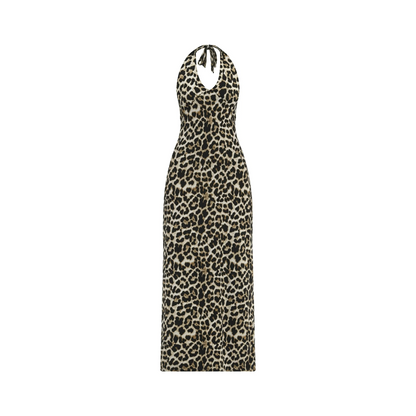 Leopard Print Sexy Backless Maxi Dress