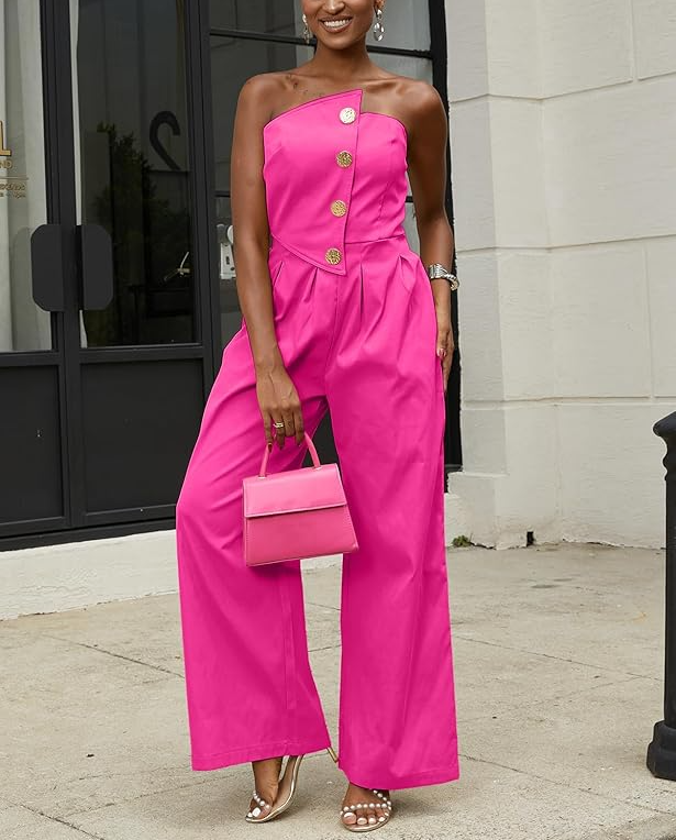 Strapless Wide Sleeveless Zip Up Leg Jumpsuit