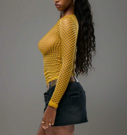 Long Sleeve Mesh Sexy Women's Top