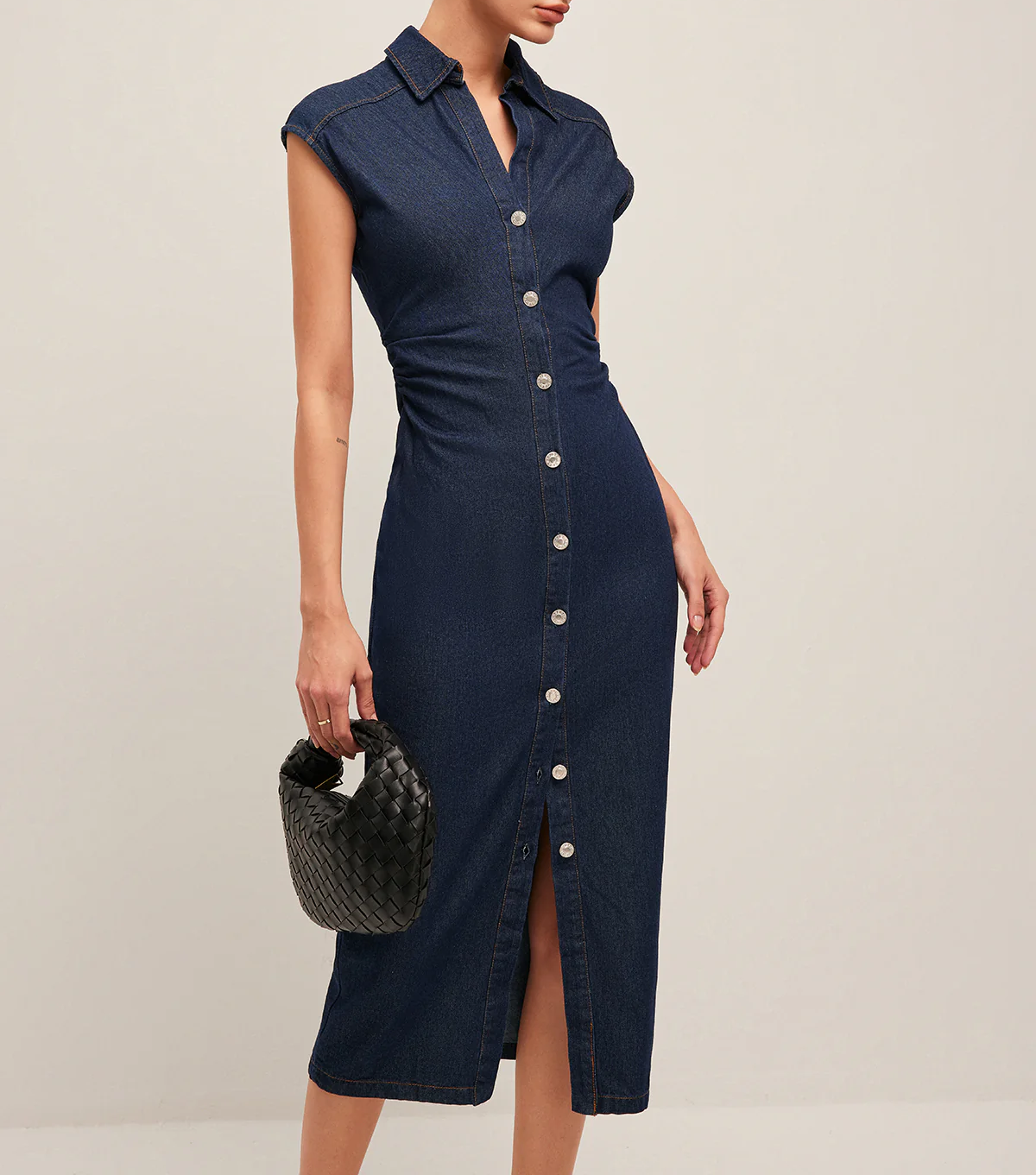 V-Neck Sleeveless Button Denim Dress