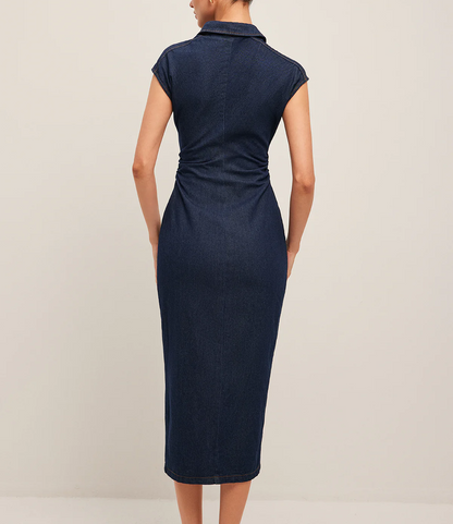 V-Neck Sleeveless Button Denim Dress