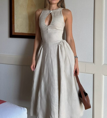 Elegant Sexy Buttoned Linen Dress