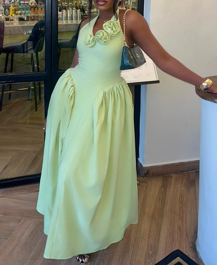 Elegant Rose Sleeveless Maxi Dress