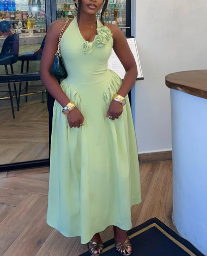 Elegant Rose Sleeveless Maxi Dress