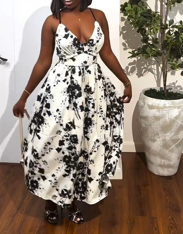 Elegant Halter Printed Dress