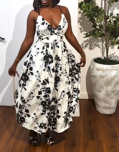 Elegant Halter Printed Dress