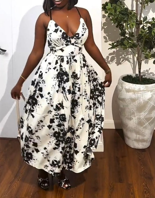 Elegant Halter Printed Dress