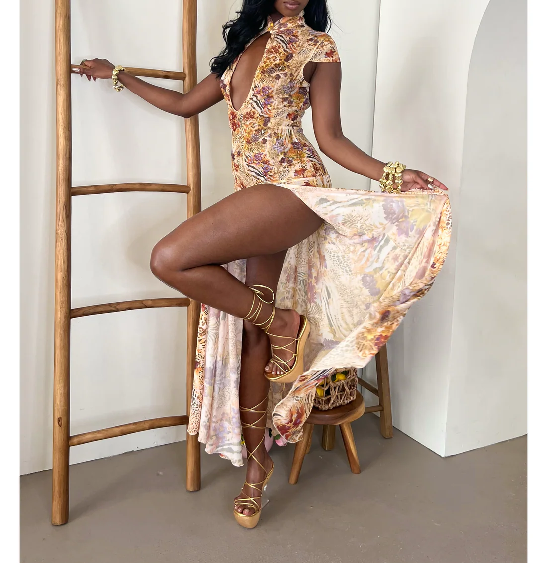 Sexy Printed Split Dress