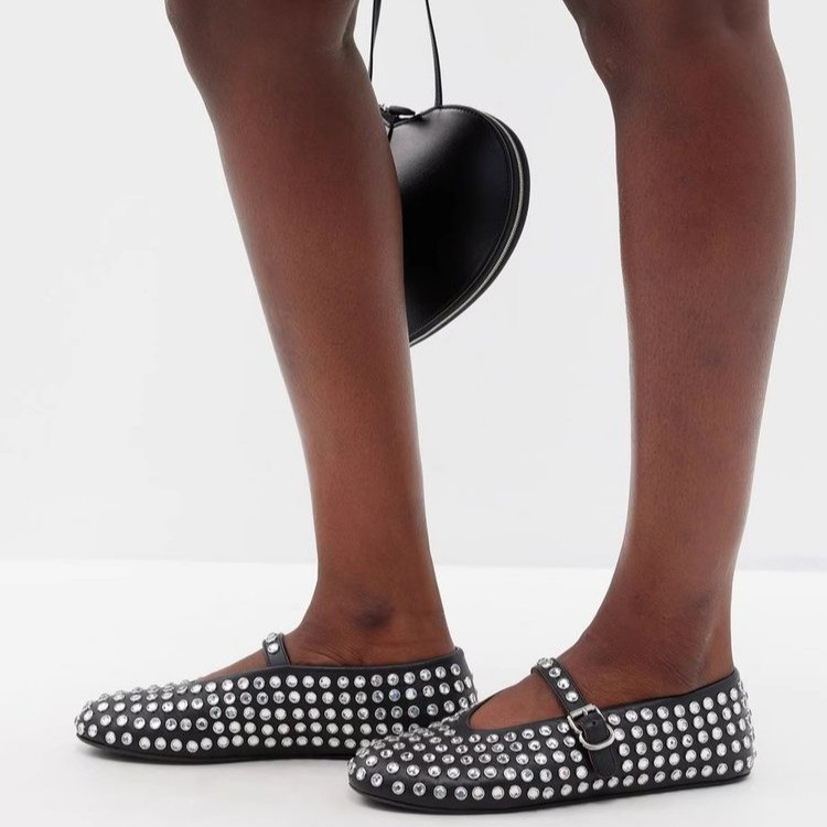 Rhinestone Strap Buckle Round Toe Flats