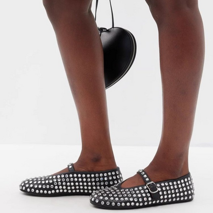 Rhinestone Strap Buckle Round Toe Flats