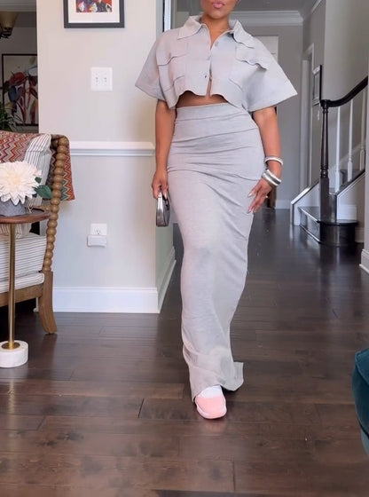 Solid Color Casual Knit Two Piece Set