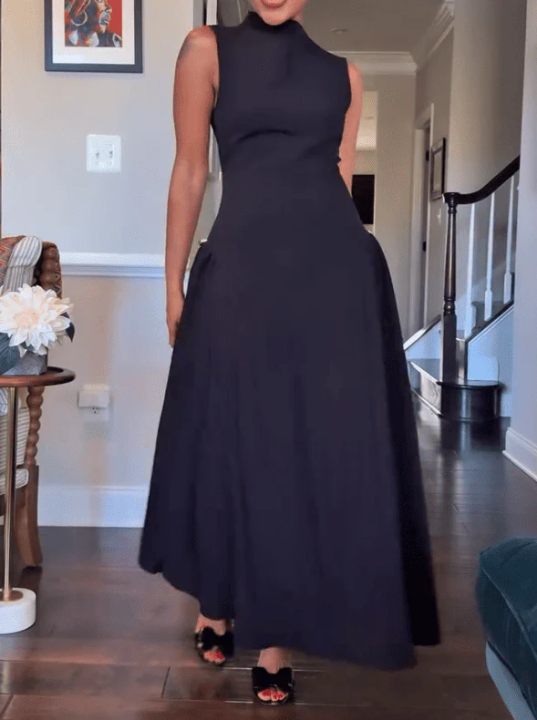 Round Neck Sleeveless Irregular Hem Midi Dress