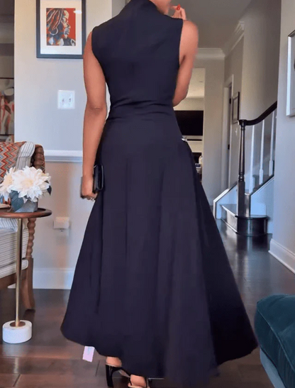 Round Neck Sleeveless Irregular Hem Midi Dress