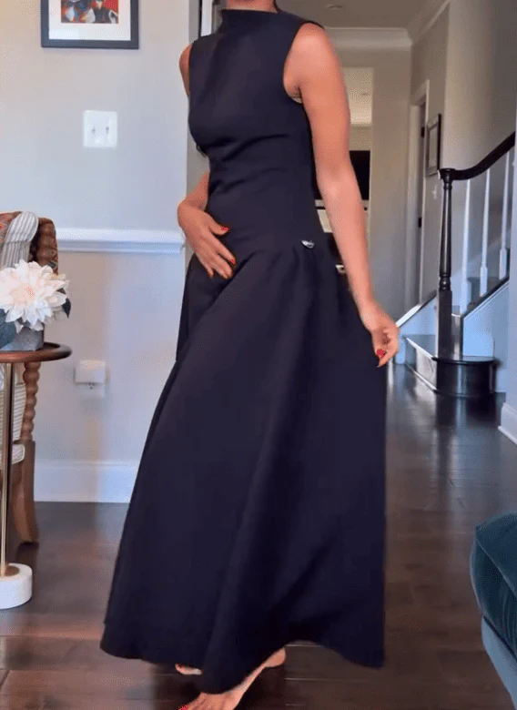 Round Neck Sleeveless Irregular Hem Midi Dress