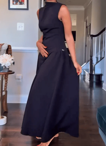 Round Neck Sleeveless Irregular Hem Midi Dress