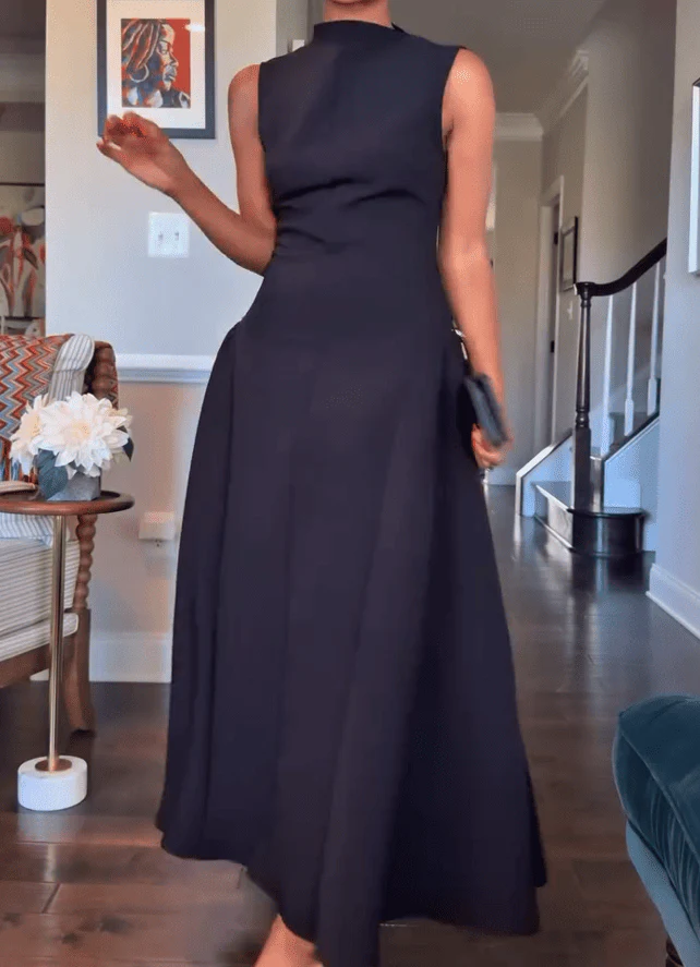 Round Neck Sleeveless Irregular Hem Midi Dress