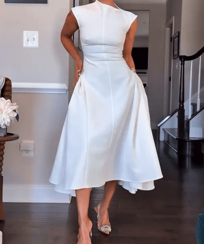 Round Neck Sleeveless Irregular Hem Midi Dress