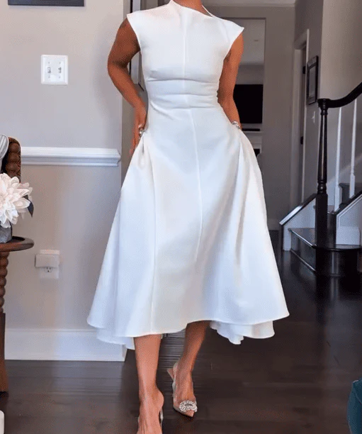 Round Neck Sleeveless Irregular Hem Midi Dress