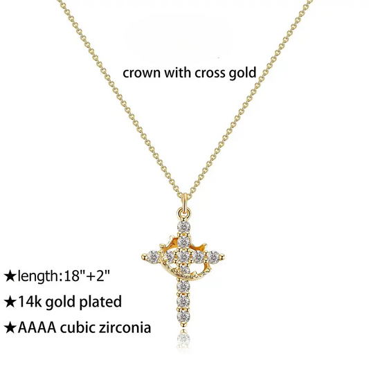 Crown Cross Necklace for Daily Party Clothing