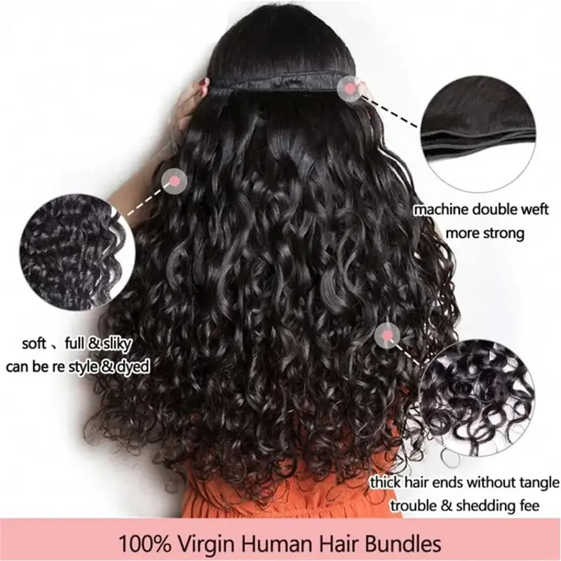 Water Wave Bundles Human Hair  14-28 Inches Bundles Double Weft Bundles Natural Blac