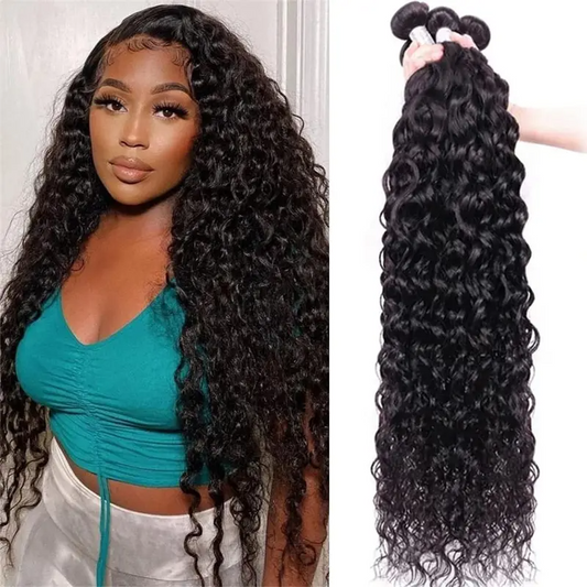 Water Wave Bundles Human Hair  14-28 Inches Bundles Double Weft Bundles Natural Blac