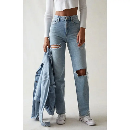 Light Indigo Ripped Straight Leg Jeans