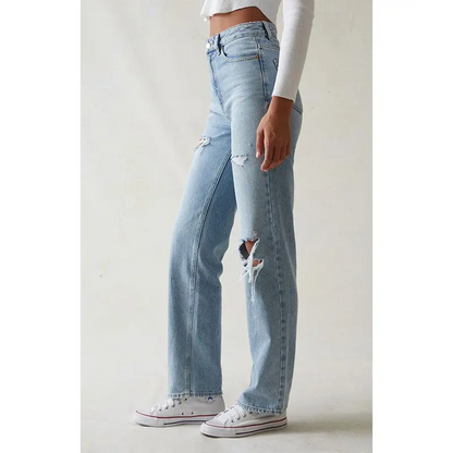 Light Indigo Ripped Straight Leg Jeans