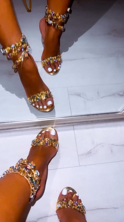 Wrap Around Strap Studded Heeled Sandal