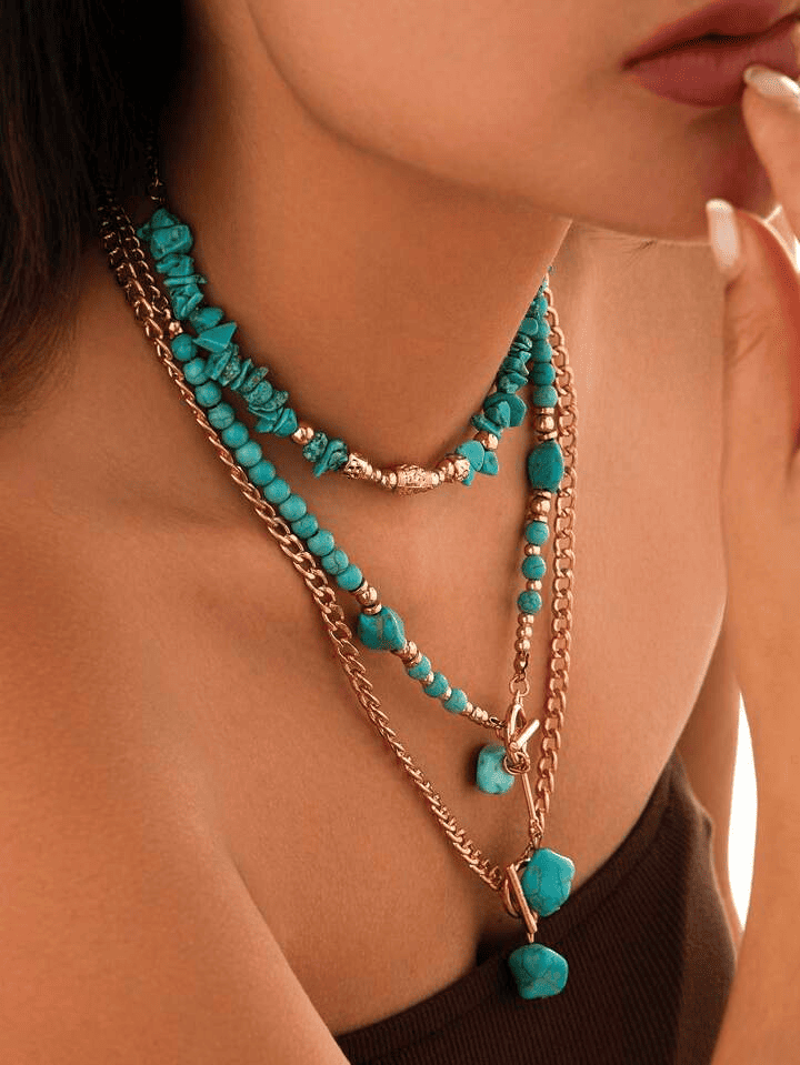 Bohemian Style Beaded Turquoise Pendant Necklace