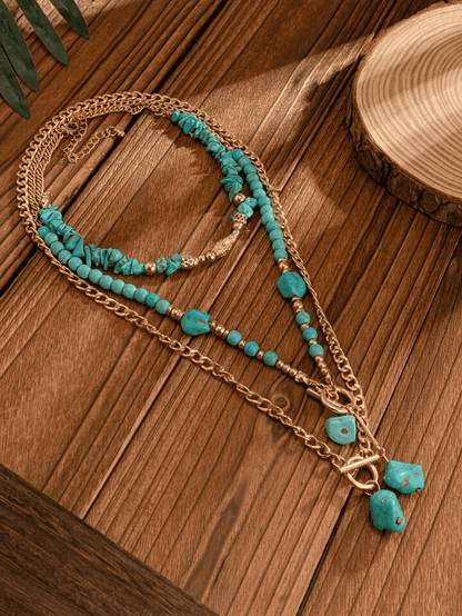 Bohemian Style Beaded Turquoise Pendant Necklace