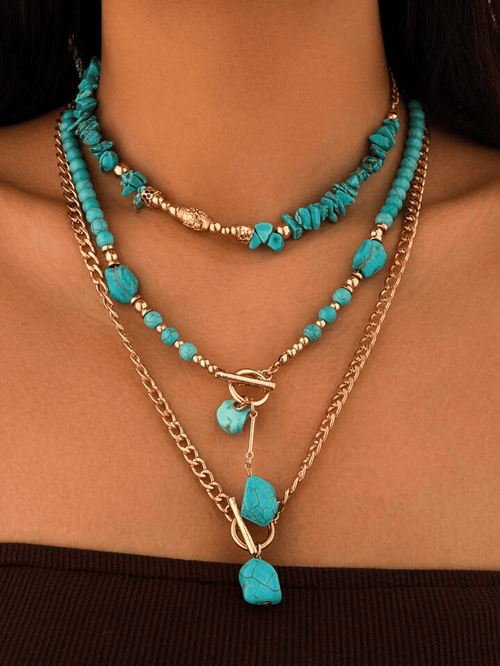 Bohemian Style Beaded Turquoise Pendant Necklace