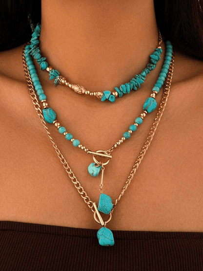 Bohemian Style Beaded Turquoise Pendant Necklace