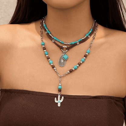 Bohemian Style Beaded Turquoise Pendant Necklace