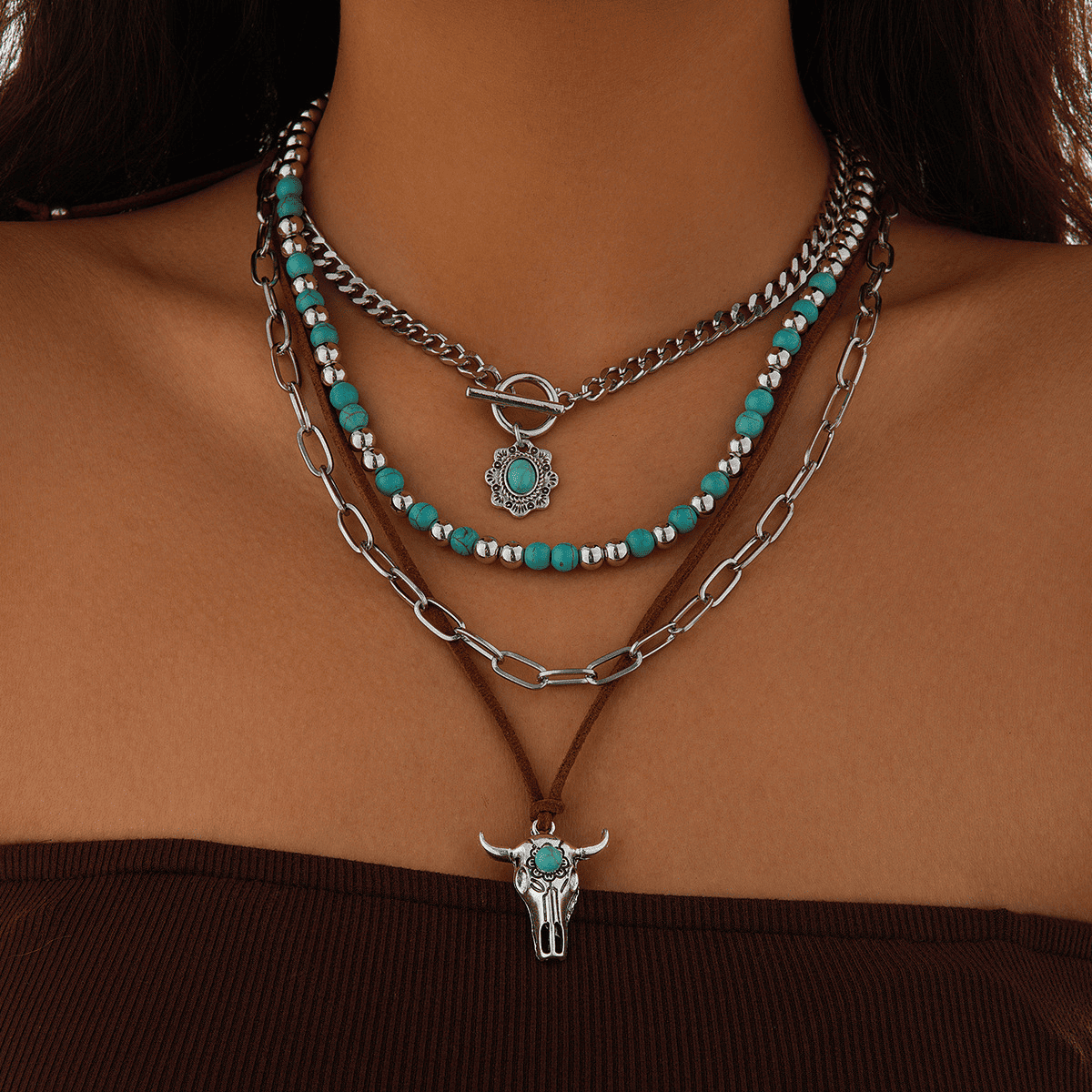 Bohemian Style Beaded Turquoise Pendant Necklace