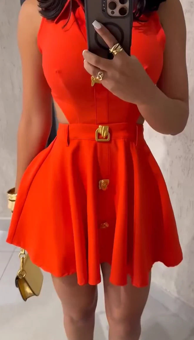 Sexy Stretchy Dress with Gold Buttons